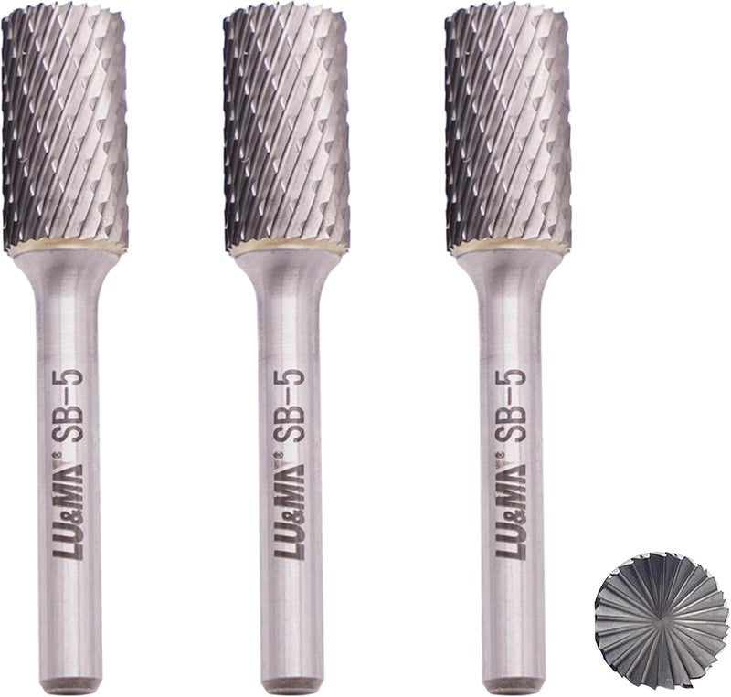 LU&MN SB-5 Tungsten Carbide Burr Cylinder Shape Double Cut Rotary Burrs File(1/2''cutter Dia,1''Cutter Length) with 1/4'' (6.35mm) Shank dia,3PCS - Image 2